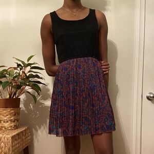 Forever 21 Black & Paisley Multicolor Pleated Skirt Dress, Size S